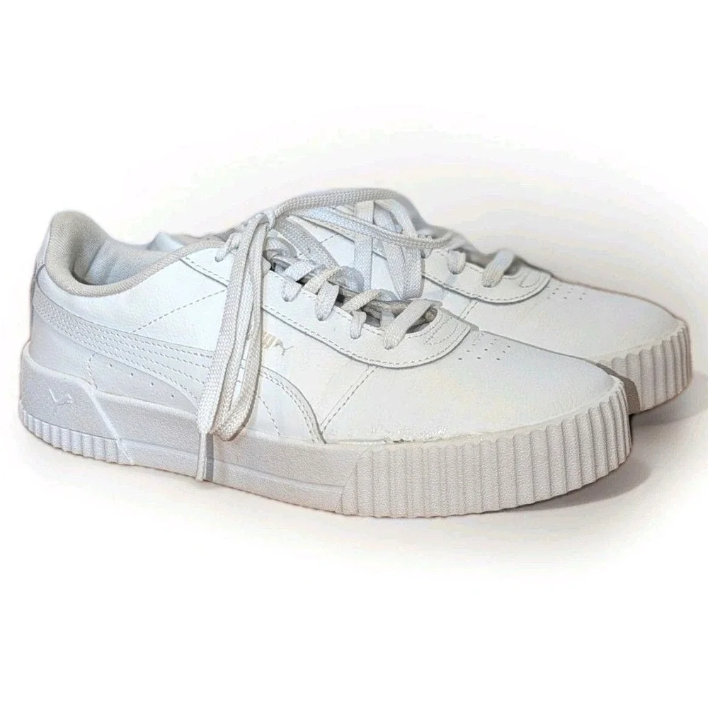 Minimalist Leather Puma White Carina Platform Sneakers Size 10.5 Women's‎